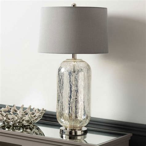 Silver Mercury Glass Table Lamp With Grey Silk Shade Modern Table Lamp