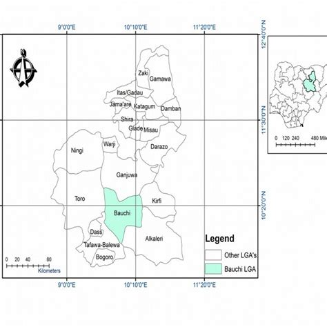 Map of Bauchi State showing Bauchi LGA with an inset mapof Nigeria ...