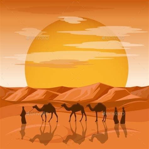 Caravan In Desert Vector Background With Images Desert Drawing