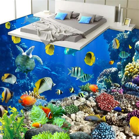 Wellyu Custom Large Scale Mural Sea World Tropical Creature Bathroom