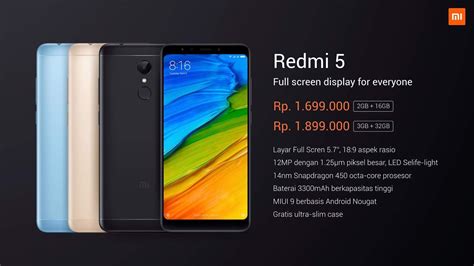 Harga Resmi Xiaomi Redmi 5 And 5 Plus Garansi Tam Indonesia Fitrarahim