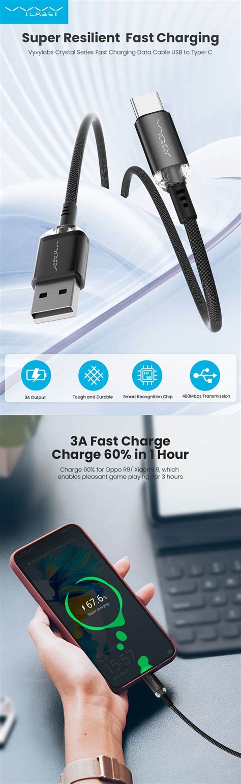 Vyvylabs Crystal Series 3A Fast Charging Data Cable USB To Type C Price