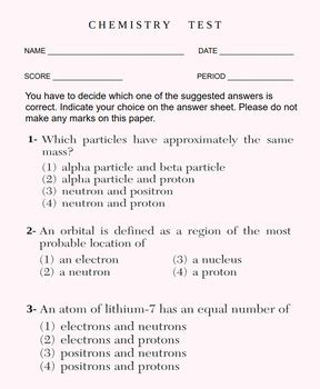 Chemistry Test Structure Of The Atom 10 Questions NY Regents