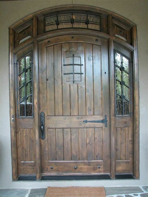 Rustic Knotty Alder Wood Custom Entry Door With Sidelites And Arched Transom Ebay Arched