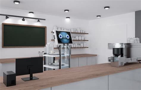 Automation Cafe With Robotic Assistant Or Service Robot Serve Food