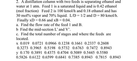 Solved A Distillation Column With Two Feeds Is Separating Chegg