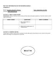 MAT 152 SAS 1 Docx MAT 152 MATHEMATICS IN THE MODERN WORLD LESSON 1