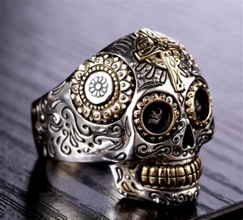 Sugar Skull Ring Men Women Sterling Silver Mexican Skull Etsy