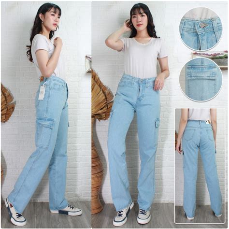 Jual L Y Celana Cargo Jeans Wanita Highwaist Cargo Jeans Cargo