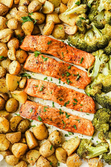 Sheet Pan Salmon Broccoli Potatoes All In One Meal Laura Fuentes