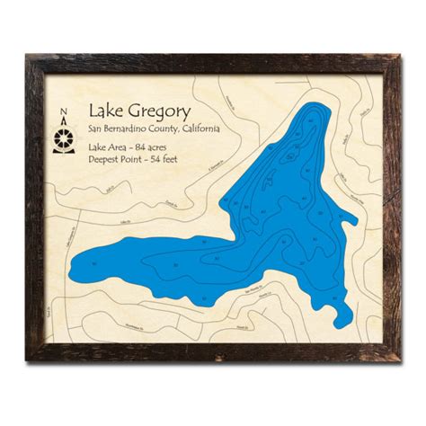 Lake Gregory Ca Wood Map 3d Topographic Wooden Charts