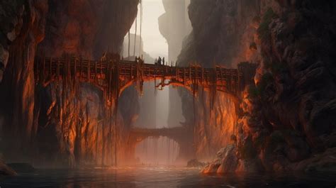 Premium AI Image | Epic Fantasy Art Lava Bridge In Mountainous Vista