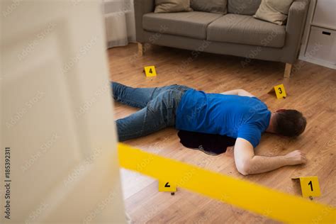 Dead Man Body In Blood On Floor At Crime Scene Stock Photo Adobe Stock