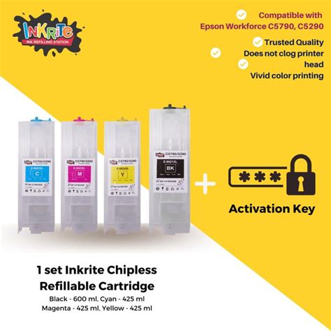 Inkrite Chipless Jumbo Refillable Ink Cartridge With ACTIVATION KEY For