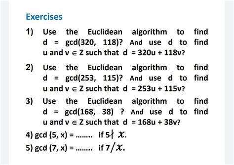 Solved Exercises 1 Use The Euclidean Algorithm To Find D