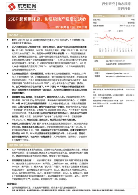 银行视角看2月lpr下调：25bp超预期降息，彰显稳地产稳增长决心