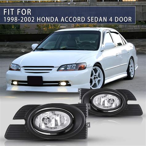 98 02 Honda Accord Dm Black Clear Headlights With 8 Led 6000k Drl Fog