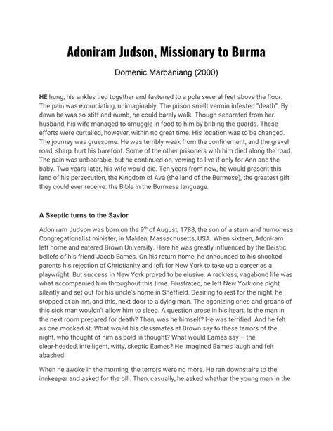 (PDF) Adoniram Judson, Missionary to Burma