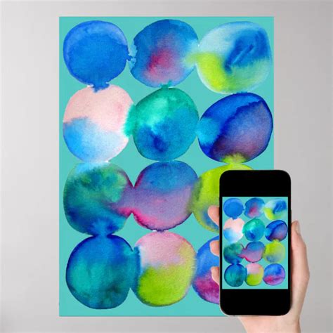 Watercolor circle pattern abstract art cool color poster | Zazzle