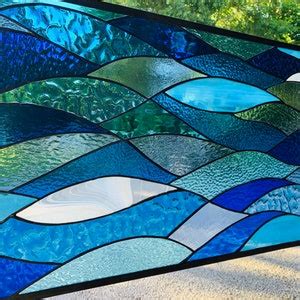 Honeydewglass Large Stained Glass Ocean Waves X Etsy