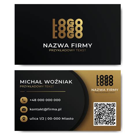 Wizytówki firmowe czarne złote z kodem QR mat 350g 90x50 projekt 500