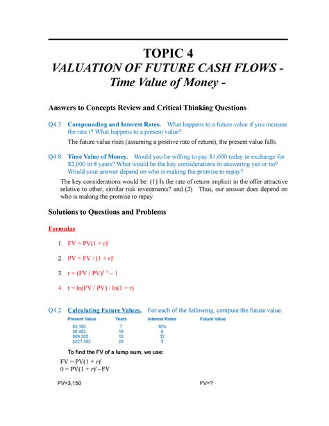 topic  valuation  future cashflows time   money topic