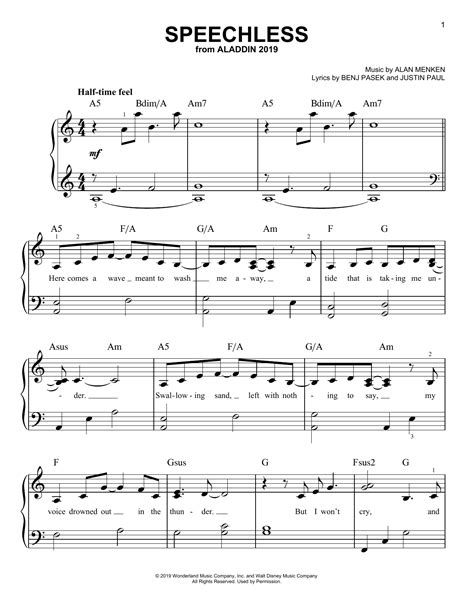 Speechless From Disneys Aladdin By Naomi Scott Sheet Music For Easy