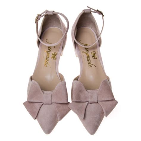 Nude Bow Pointed Ballets Fairymade Handcrafted By Myrto Kliafa