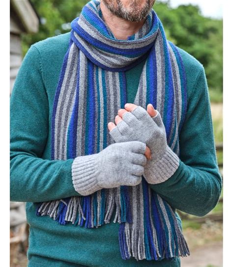 Grey Marl Mens Essential Lambswool Fingerless Glove Woolovers Au