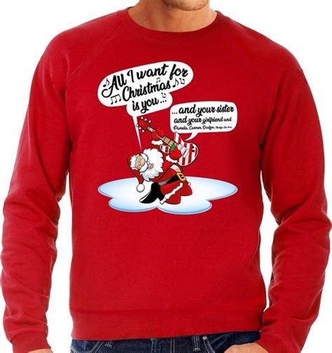 Foute Kersttrui Sweater Zingende Kerstman Met Gitaar All I Want