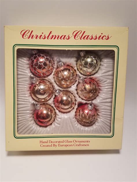 Vintage Christmas Classics 8 Hand Decorated Glass Assorted Ornaments