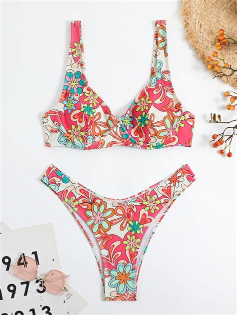 Shein Swim Mod Floral Print Underwire Bikini Swimsuit Shein Usa