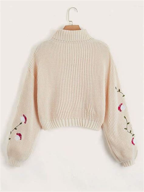 Romwe Fairycore Mushroom Embroidery High Neck Sweater Shein Usa