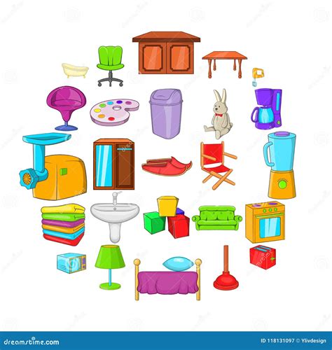 Piece Of Furniture Icons Set Cartoon Style Stock Vector Illustration