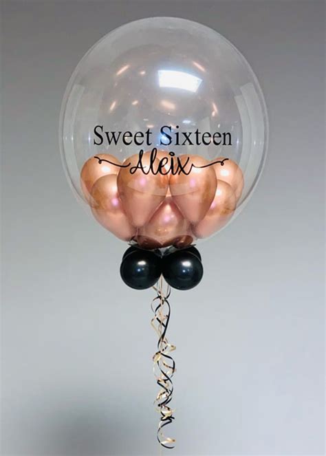 Personalised Rose Gold And Black Bubble Helium Balloon