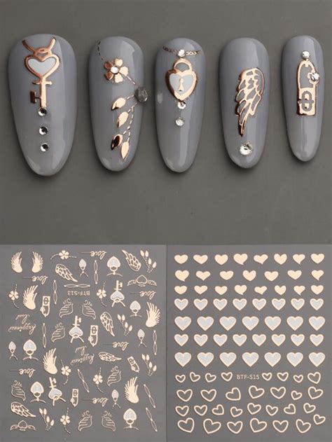 Sheets Wings Heart Pattern Nail Art Sticker Shein Usa