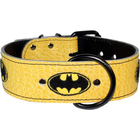 Leather Batman Dog Collar Yellow Embossed Croc Leather Batman Collar