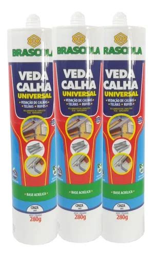 Kit 3 Selante Veda Calha Cinza Brascola C Fungicida 280ml