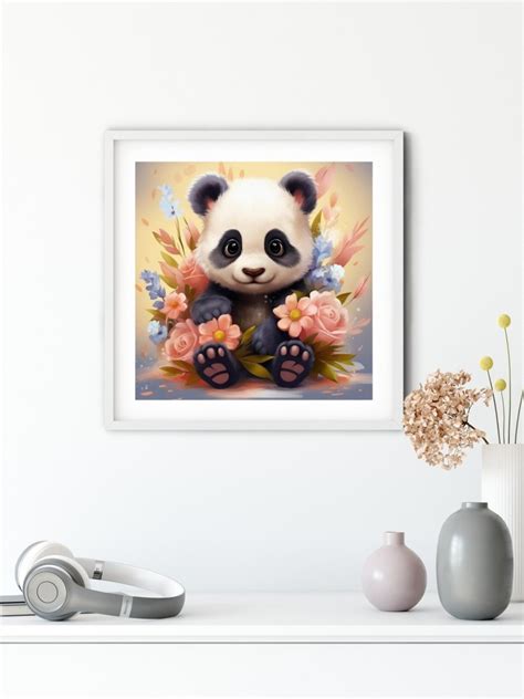 Haft Diamentowy Urocza Panda W Kwiatach X Cm Zwierz Ta Haft