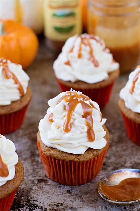 Spiced Pumpkin Cupcakes With Salted Caramel Cream Cheese Frosting Life Made Simple