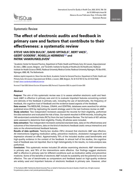 The Effect Of Electronic Audits And Feedback In Primary Care And Factors That Contribute To