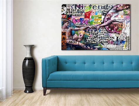 Creation Of Adam Banksy Canvas Print Urban Graffiti Print Street Art