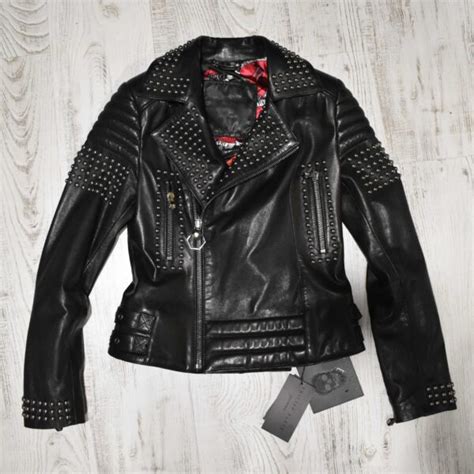 Philipp Plein Women S Studs Leather Biker Jacket Leather Guys