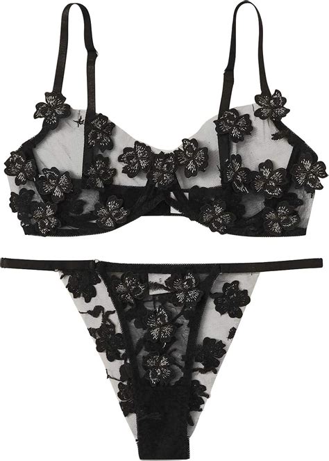 Lingerie Sexy Femme Ensemble De Pyjama Sexy Pour Femmes G String Fleurs Broderie Bralette