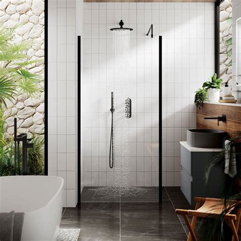 Hudson Reed Outer Framed Wetroom Screen 700mm X 1950mm Matt Black