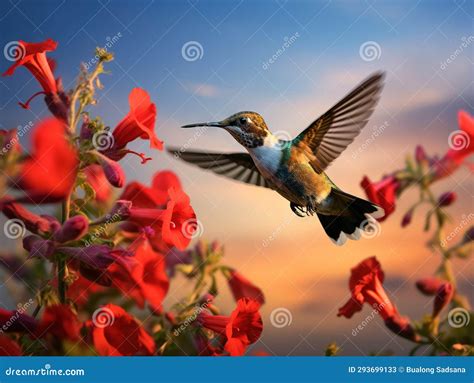 Ai Generated Illustration Wildlife Concept Of Ruby Throated Hummingbird