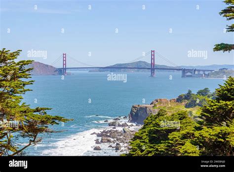 Panorama At Sunny Day With Famous Golden Gate Bridge Golden Gate Bridge View From Lands End