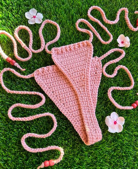 Hermosa Pink Wood Beaded Crochet String Bikini Set Etsy