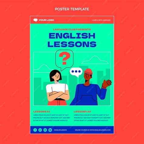 Cartaz De Aulas De Inglês De Design Plano Vetor Grátis