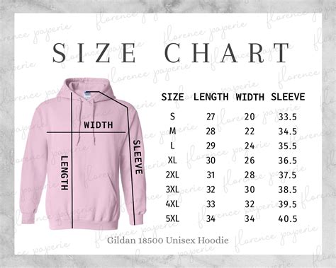 Gildan 18500 Size Chart Gildan Hoodie Size Chart, 18500 Size Chart, Gildan 18500, 18500 Mockup ...